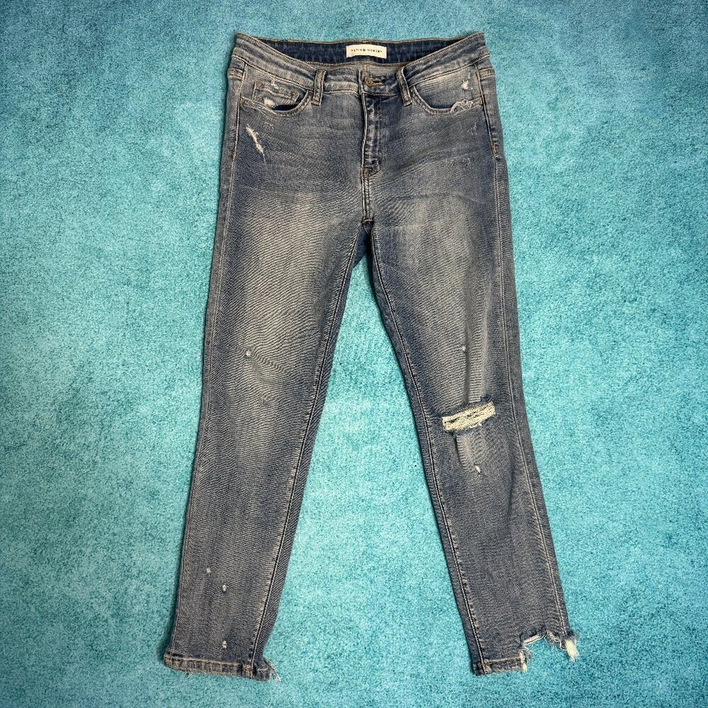 Flying Monkey Jeans Womens Size 29 Fits 30x25 Mid Rise Slim Straight Distressed